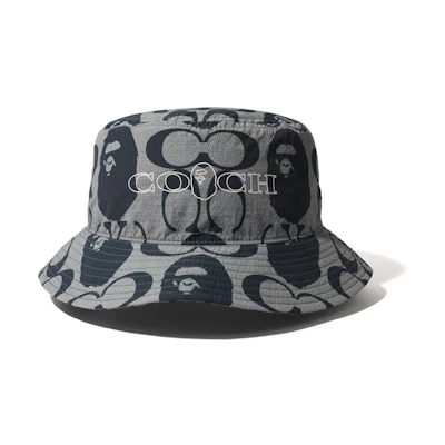 Bape A BATHING APE Black Cotton Print Bucket Hat Unisex Fashionable Design. 1H73-180-901