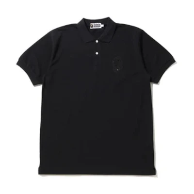 Bape A BATHING APE Black Crystal Ape Head Graphic Polo Shirt . 1G30112005