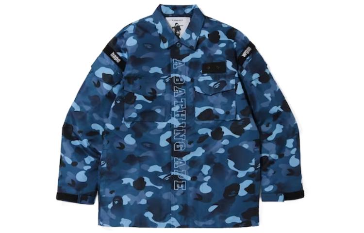 Order Bape A BATHING APE Jaket Lelaki Lengan Panjang Kolar Camo Biru Print Huruf. 001lJF801021X