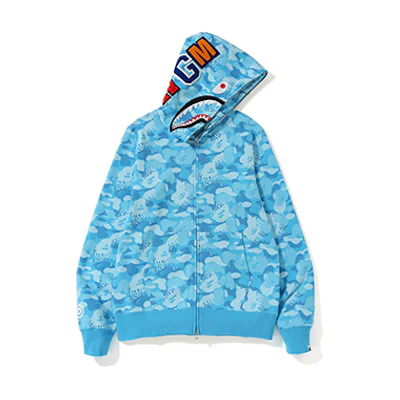 Bape A BATHING APE Blue Flame Camo Zip Hoodie Unisex. 1F30-115-018