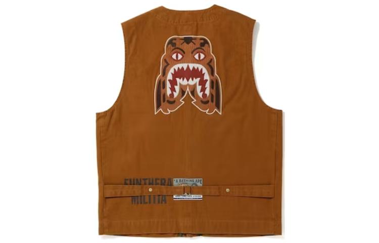Bape A BATHING APE Brown Sleeveless V-Neck Button Vest with Back Graphic Unisex. 1F20140027