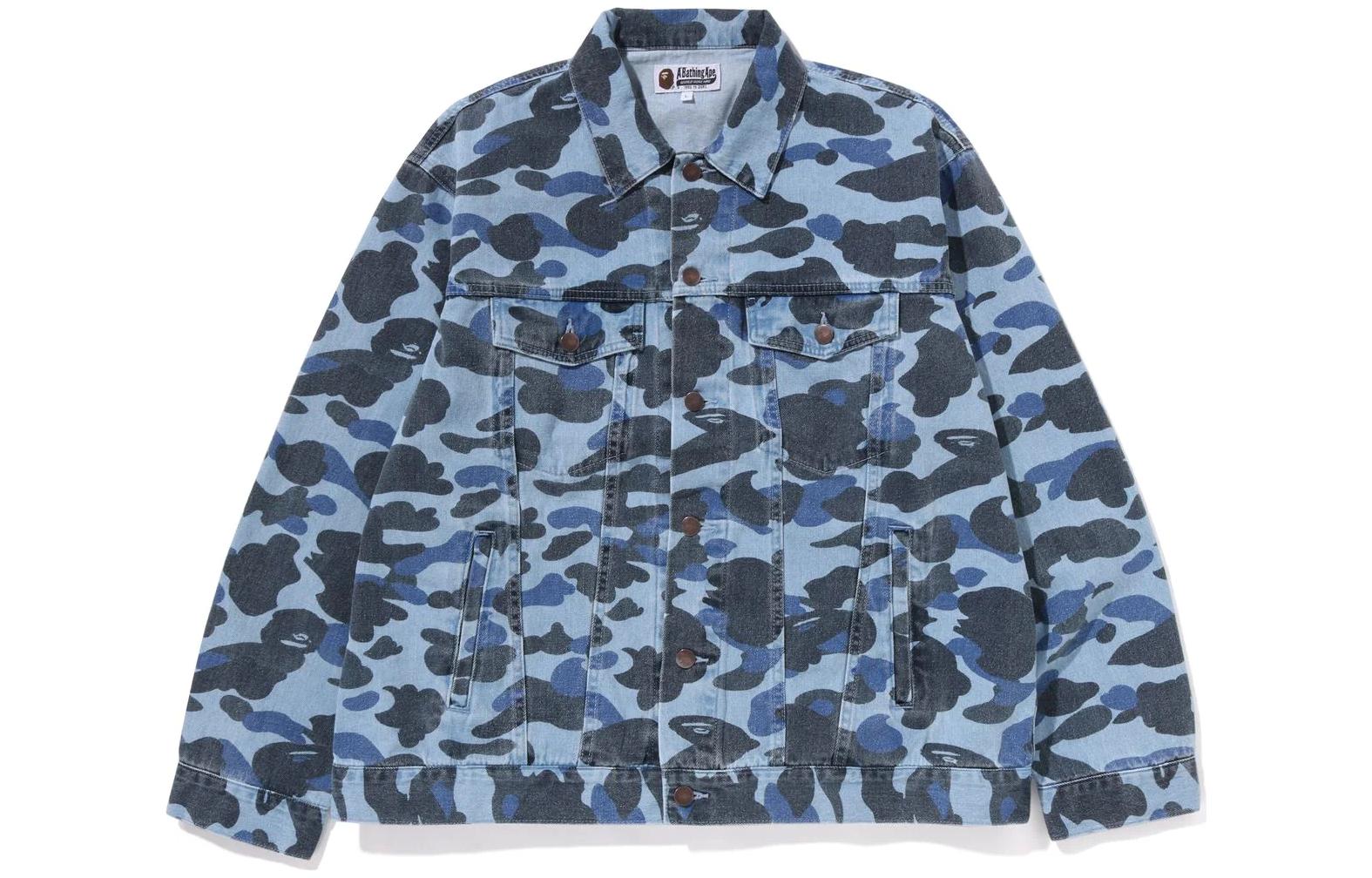 Bape A BATHING APE Camo Denim Jacket Single-Breasted Mens Blue 1J30-140-008 圖 2