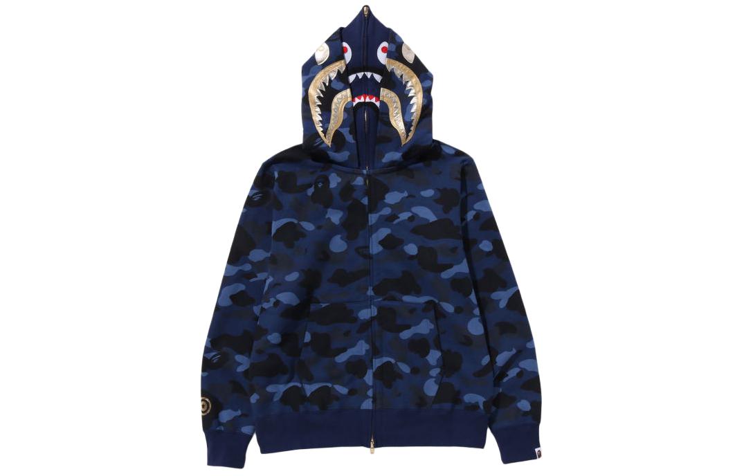 Bape A BATHING APE Camo Shark Double Hood Zip-Up Hoodie 1K30-115-001