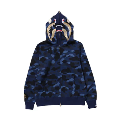 Bape A BATHING APE Camo Shark Double Hood Zip-Up Hoodie 1K30-115-001