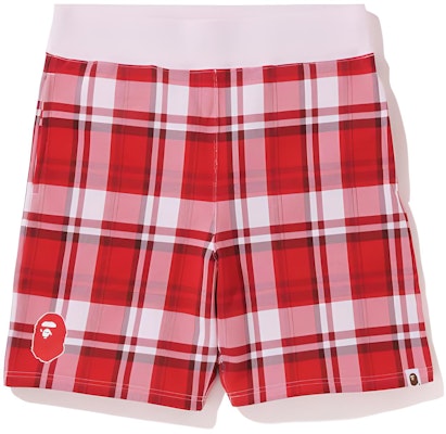 Bape A BATHING APE Check Print Sweat Shorts Red Relaxed Fit Casual Shorts for Men. 1I20-153-001 Buy Bape A BATHING APE Check Print Sweat Shorts Red Relaxed Fit Casual Shorts for Men. 1I20-153-001