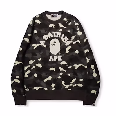 Bape A BATHING APE College Letter Camo Glow Hoodie Black Ape Head Series. 1H75-113-001