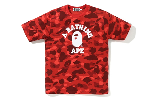 Bape A BATHING APE Color Camo College Tee Red Camo Unisex Short Sleeve T-Shirt. 1F20-109-059