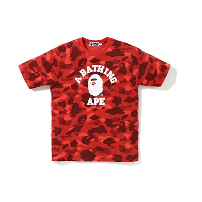 Bape A BATHING APE Color Camo College Tee Red Camo Unisex Short Sleeve T-Shirt. 1F20-109-059