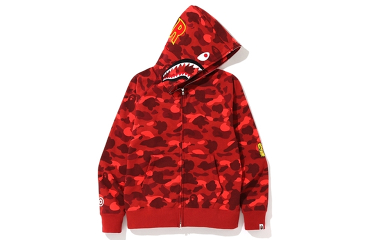 Bape A BATHING APE Color Camo Shark PONR Zip Hoodie Red  Full Zip Jacket F80-115-007