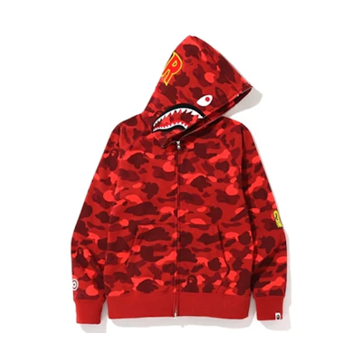 Bape A BATHING APE Color Camo Shark PONR Zip Hoodie Red Full Zip Jacket F80-115-007