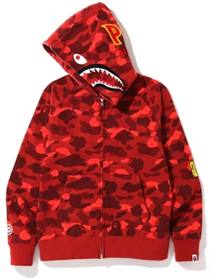 Bape A BATHING APE Color Camo Shark PONR Zip Hoodie Merah Jaket Full Zip F80-115-007 Lookbook Bape A BATHING APE Color Camo Shark PONR Zip Hoodie Merah Jaket Full Zip F80-115-007