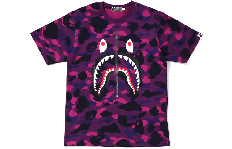 Order Bape A BATHING APE 彩色迷彩鯊魚圖案圓領短袖T恤 男款 1I30-109-022