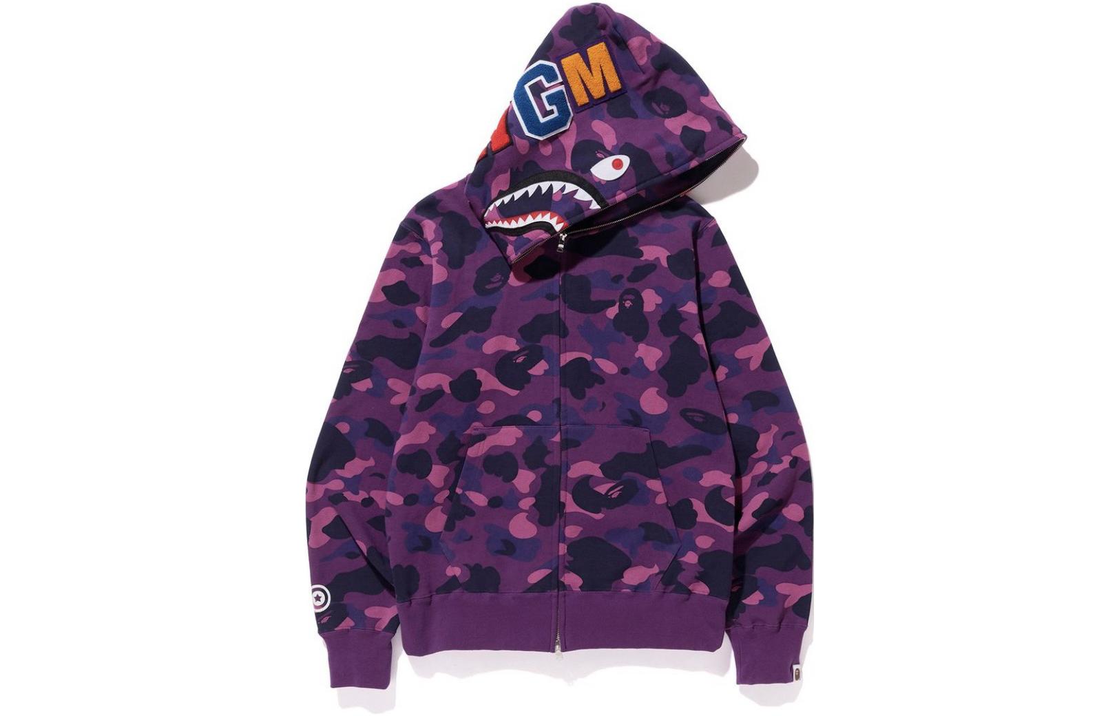 Bape A BATHING APE Colorful Camo Shark Full-Zip Hoodie Unisex 1J70115008