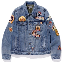 Bape A BATHING APE Crazy Patch Denim Jacket Unisex Blue Jeans Outerwear. 1F20-140-025 Bape A BATHING APE Crazy Patch Denim Jacket Unisex Blue Jeans Outerwear. 1F20-140-025