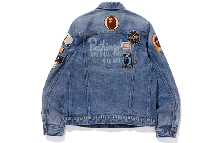 Lookbook Bape A BATHING APE 拼貼瘋狂丹寧外套 男女藍色牛仔外衣. 1F20-140-025