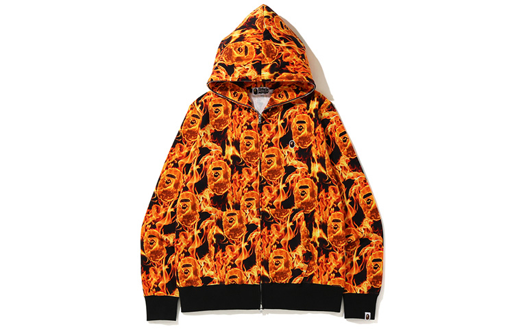 Bape A BATHING APE Flame Wide Full Zip Hoodie Unisex Printed Jacket. 0ZXSWM115012E