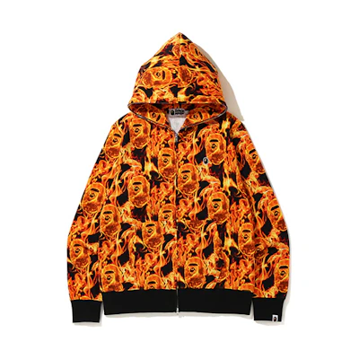 Bape A BATHING APE Flame Wide Full Zip Hoodie Unisex Printed Jacket. 0ZXSWM115012E