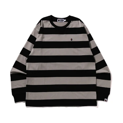 Bape A BATHING APE FW23 Ape Logo Embroidered Striped Long Sleeve Tee 0ZXLTM111001L