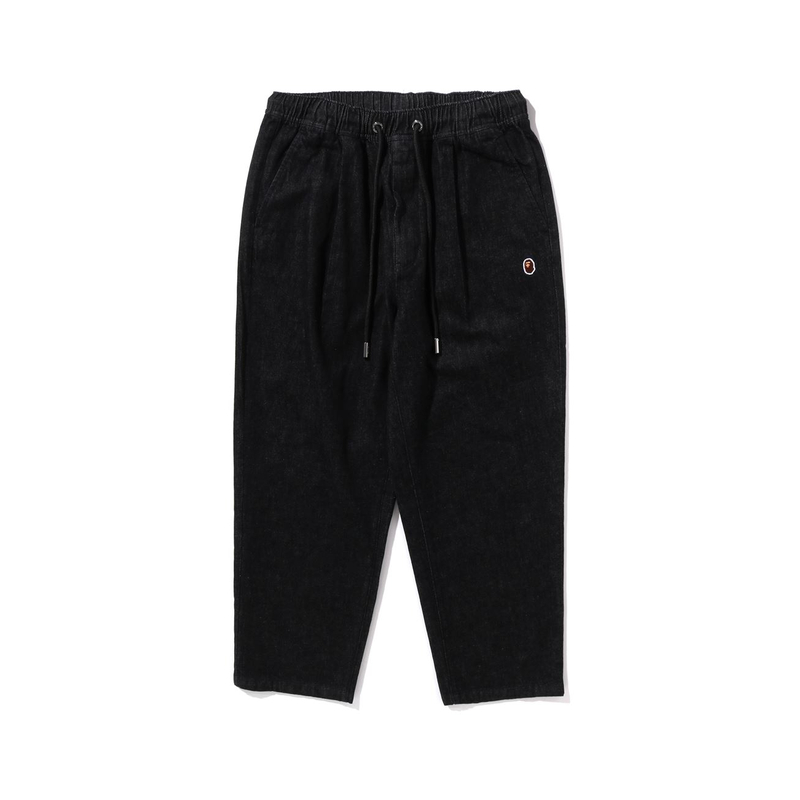 Bape A BATHING APE FW23 Embroidered Small Logo Solid Drawstring Denim Jeans Men. 0ZXJNM150054L