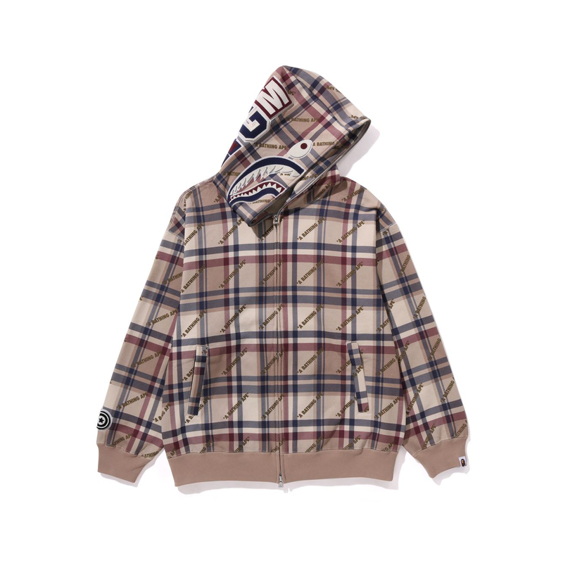 Bape A BATHING APE FW23 Plaid Shark Hoodie  Brown 0ZXSWM115052L