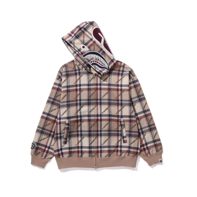 Bape A BATHING APE FW23 Plaid Shark Hoodie  Brown 0ZXSWM115052L 圖 3