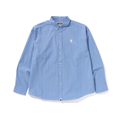 Bape A BATHING APE FW24 Blue Embroidered Striped Long Sleeve Shirt. 0ZXSTM131308N
