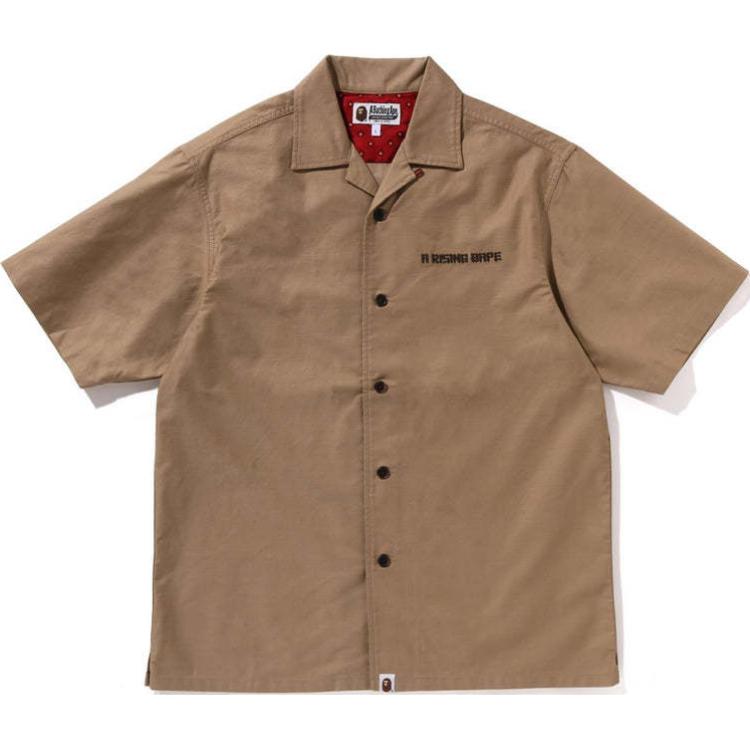 Bape A BATHING APE FW24  Dragon Logo Embroidered Button-Up Short Sleeve Shirt. 1K70-132-002