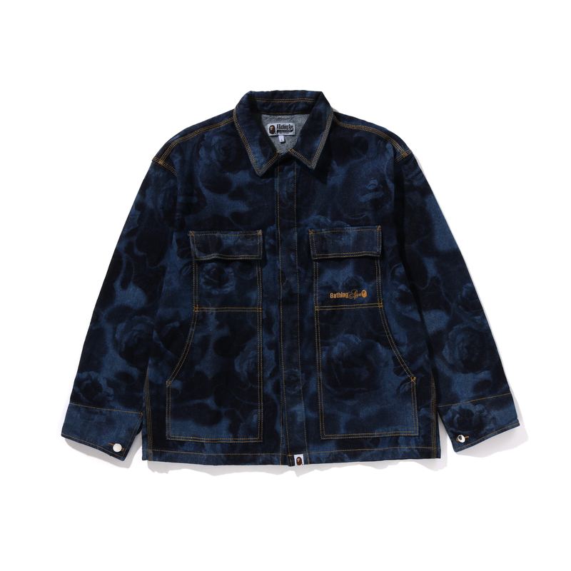 Bape A BATHING APE FW24  Floral Camo Denim Jacket with Embroidered Logo. 0ZXLJM140302N