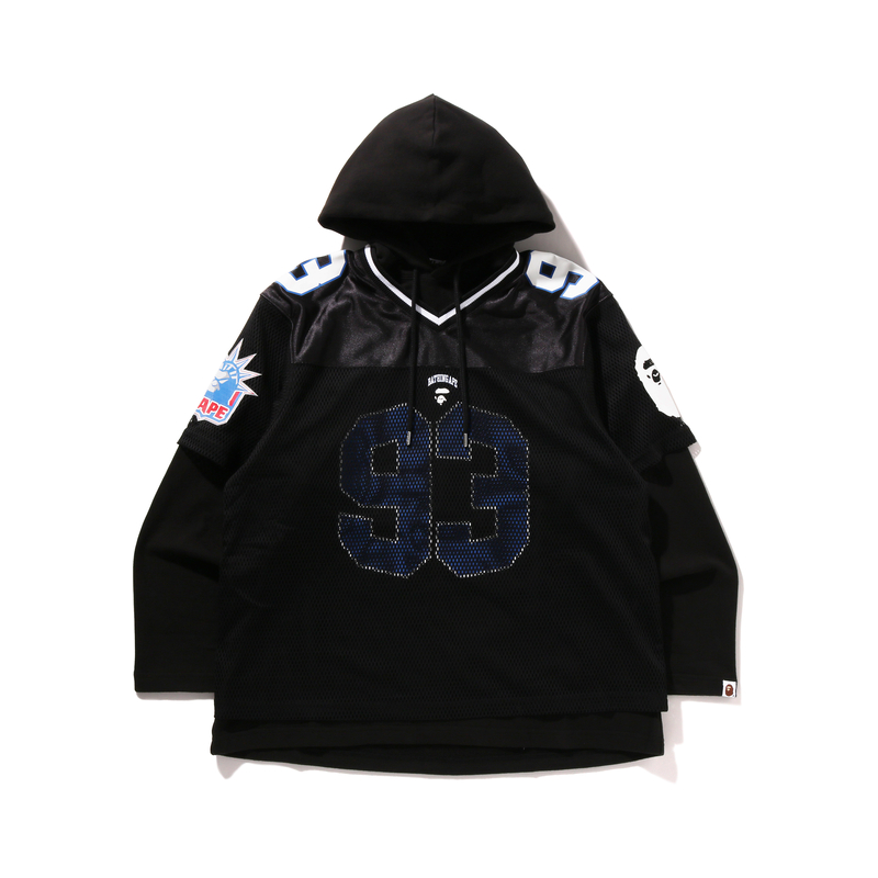 Bape A BATHING APE FW24  Mesh Patchwork Pullover Hoodie Rugby Shirt. 0ZXSWM114306N