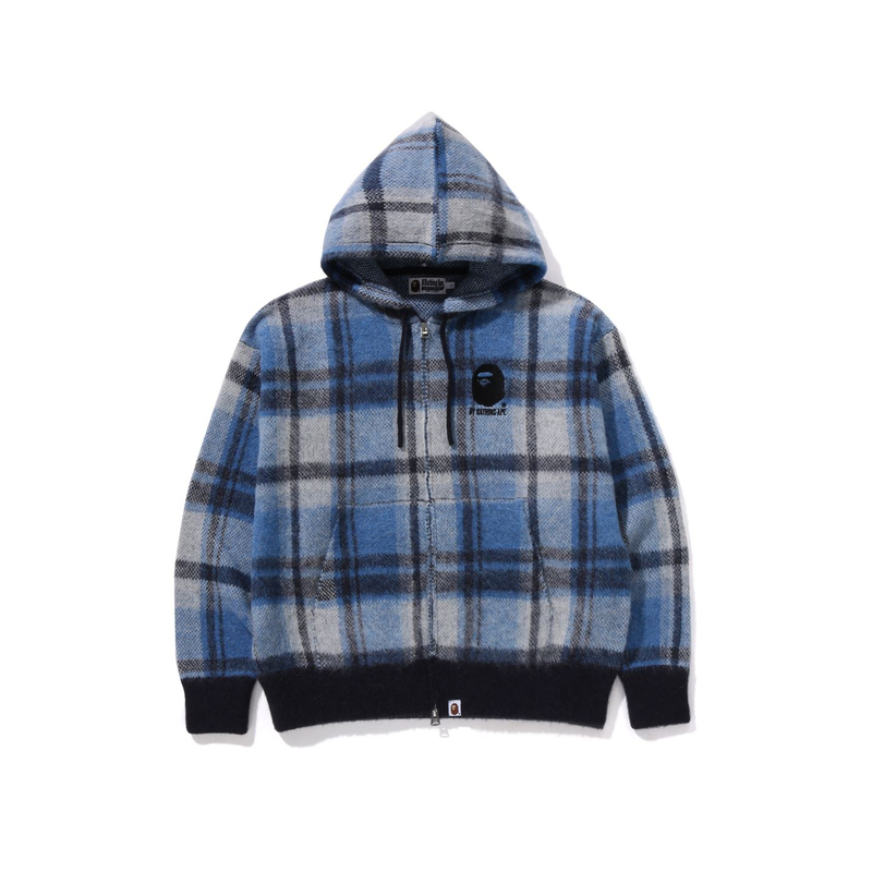 Bape A BATHING APE FW24  Plaid Hoodie Jacket with Ape Logo Embroidery. 0ZXKNM120001N