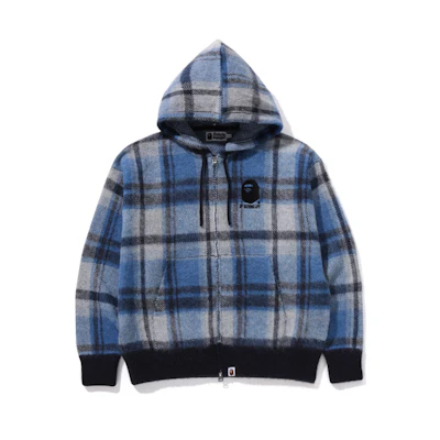 Bape A BATHING APE FW24 Plaid Hoodie Jacket with Ape Logo Embroidery. 0ZXKNM120001N