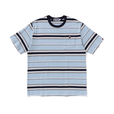 Bape A BATHING APE FW24 Striped Crewneck Pocket Tee with Ape Embroidery. 0ZXTEM109005N