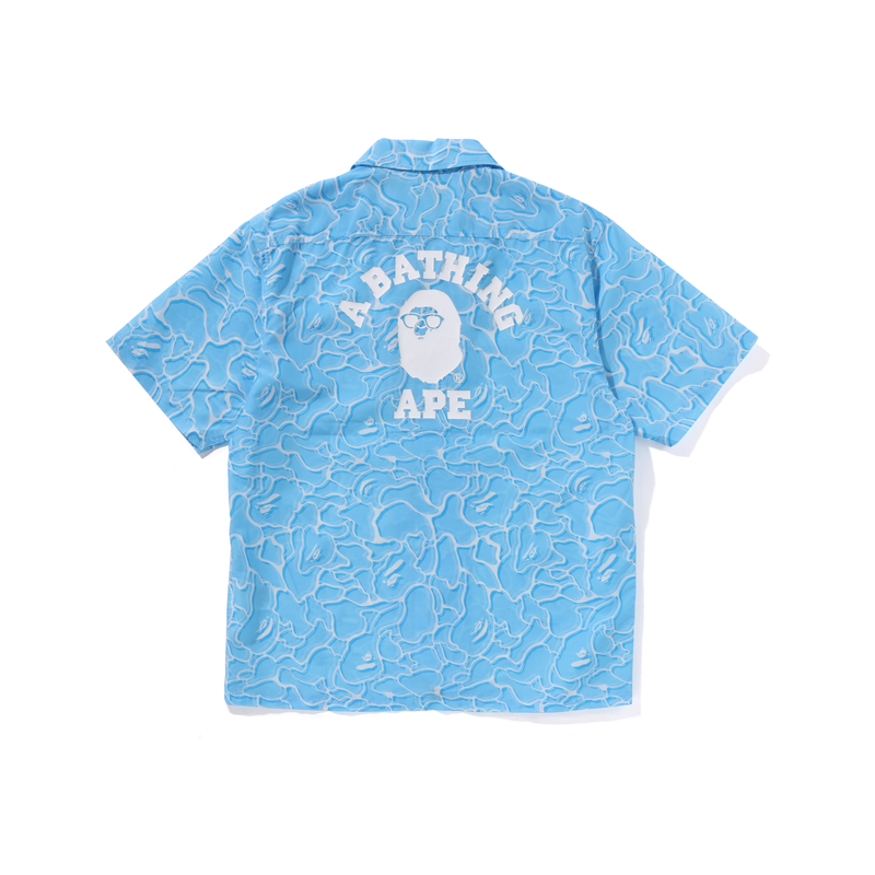 Bape A BATHING APE FW24 Ape Embroidered Camo Wave Short Sleeve Shirt Blue Men’s. 0ZXSRMX32001N