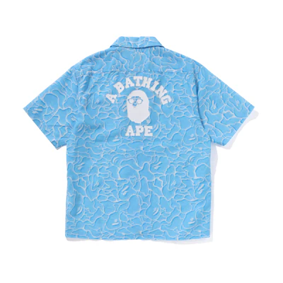 Bape A BATHING APE FW24 Ape Embroidered Camo Wave Short Sleeve Shirt Blue Men’s. 0ZXSRMX32001N