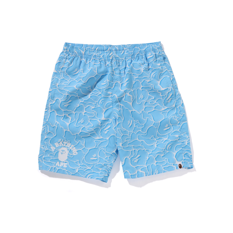 Bape A BATHING APE FW24 Ape Logo Camo Wave Print Beach Shorts  Blue 0ZXSPM153001N
