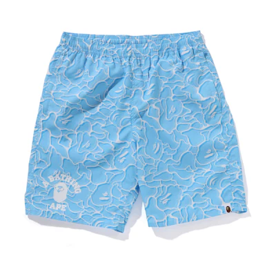 Bape A BATHING APE FW24 Ape Logo Camo Wave Print Beach Shorts Blue 0ZXSPM153001N