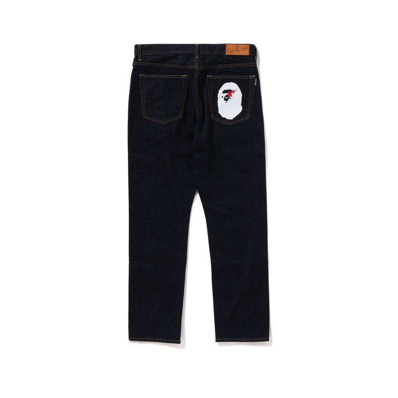 Bape A BATHING APE FW24 Color-Block Star Ape Embroidered Denim Jeans  Navy Blue 0ZXJNM50001XM