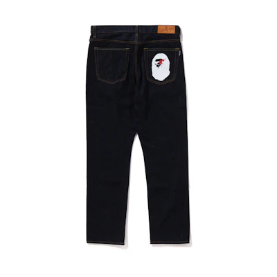Bape A BATHING APE FW24 Color-Block Star Ape Embroidered Denim Jeans Navy Blue 0ZXJNM50001XM