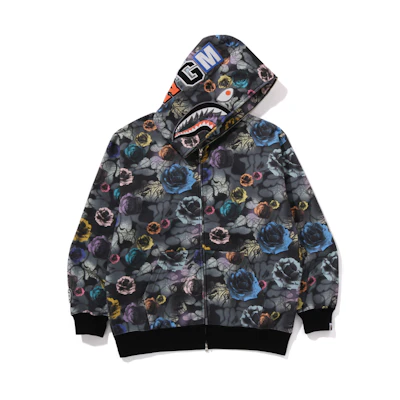 Bape A BATHING APE FW24 Floral Camo Full-Zip Shark Hoodie for Men. 0ZXSWM115301N