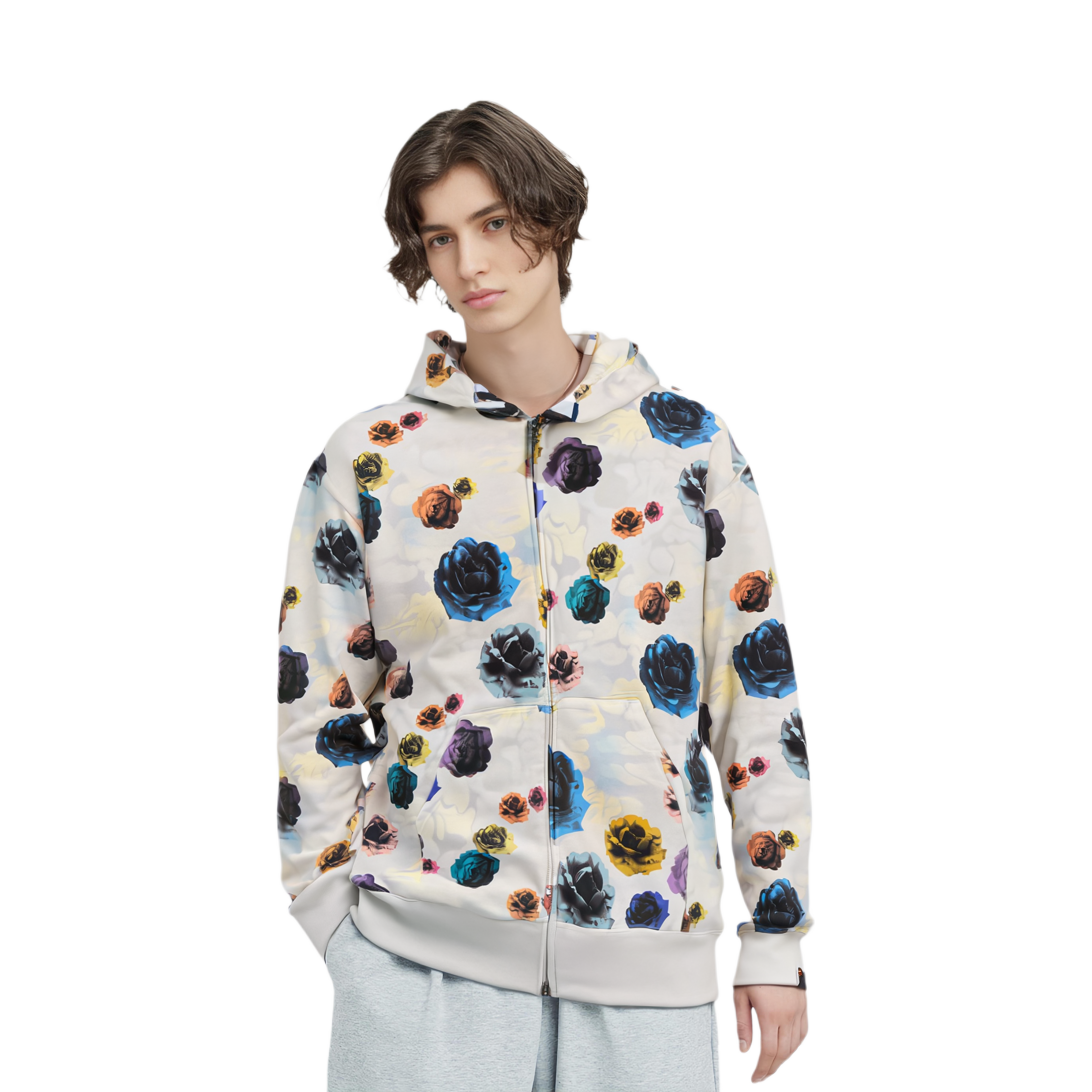 Bape A BATHING APE FW24 Floral Camo Full-Zip Shark Hoodie for Men. 0ZXSWM115301N 圖 13