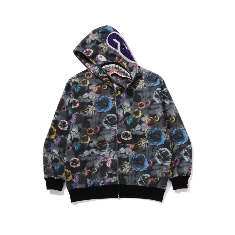 Bape A BATHING APE FW24 Floral Camo Full-Zip Shark Hoodie for Men. 0ZXSWM115301N 圖 3