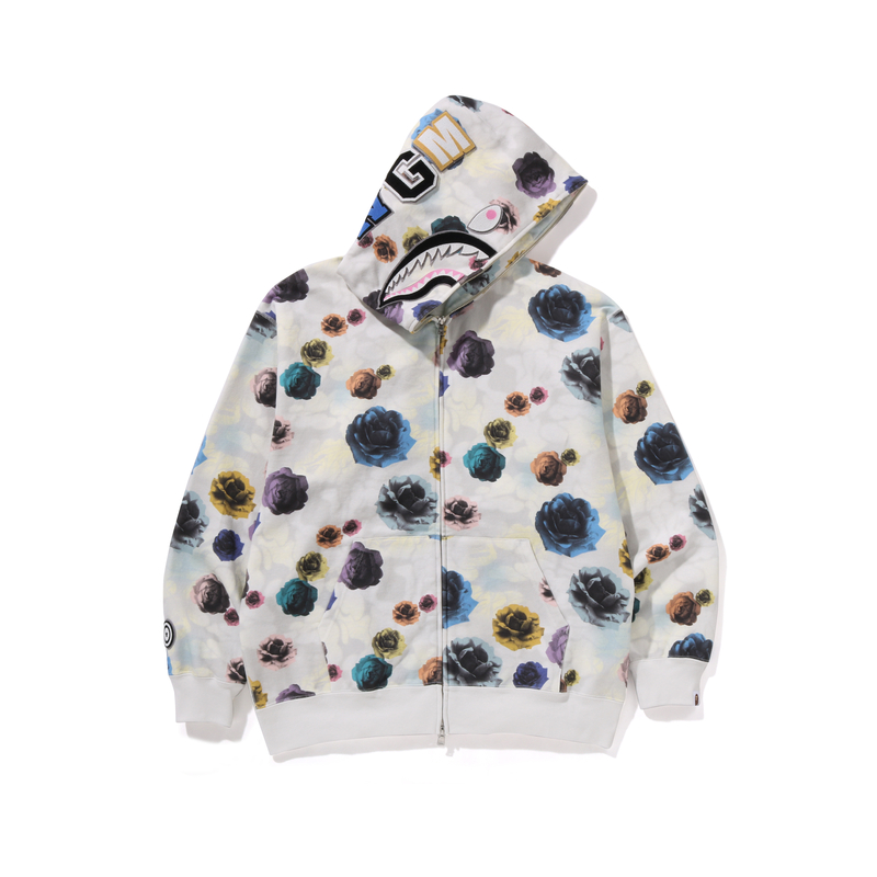Bape A BATHING APE FW24 Floral Camo Full-Zip Shark Hoodie for Men. 0ZXSWM115301N 圖 8