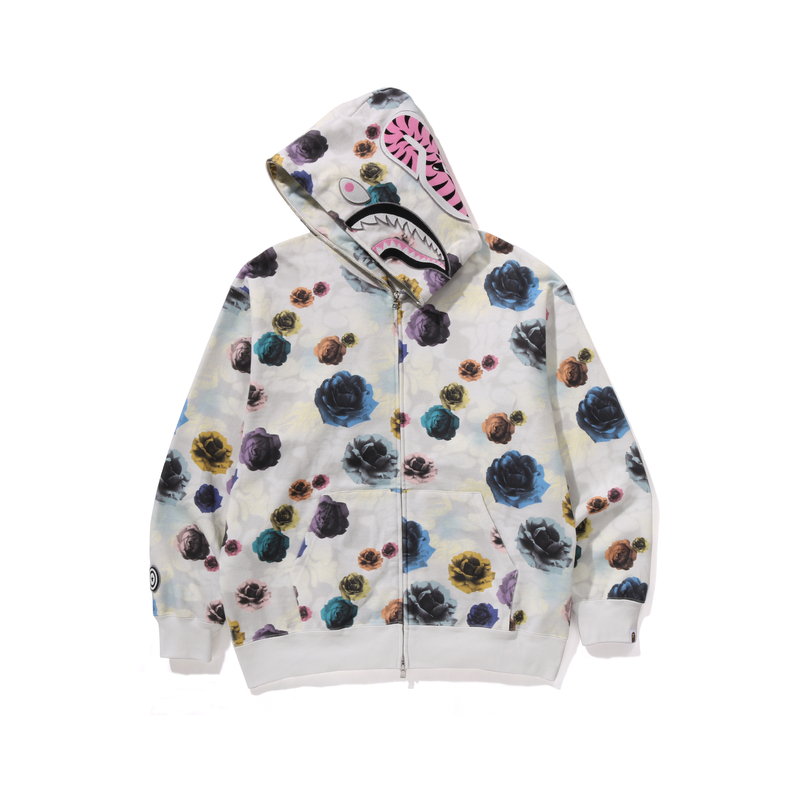 Bape A BATHING APE FW24 Floral Camo Full-Zip Shark Hoodie for Men. 0ZXSWM115301N 圖 9