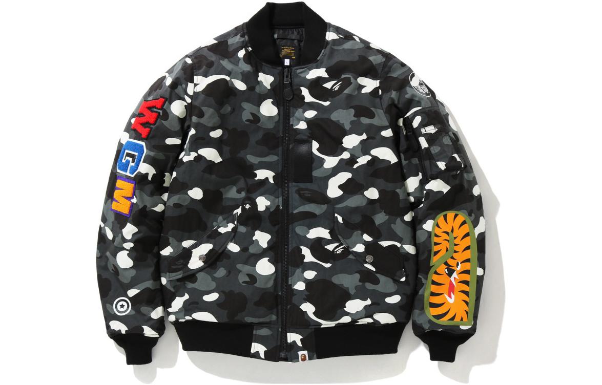 Bape A BATHING APE Glow Camo Shark Logo Varsity Jacket Black 0ZXJKM41012XD 圖 2