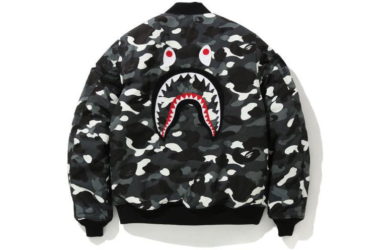 Bape A BATHING APE Glow Camo Shark Logo Varsity Jacket Black 0ZXJKM41012XD 圖 3
