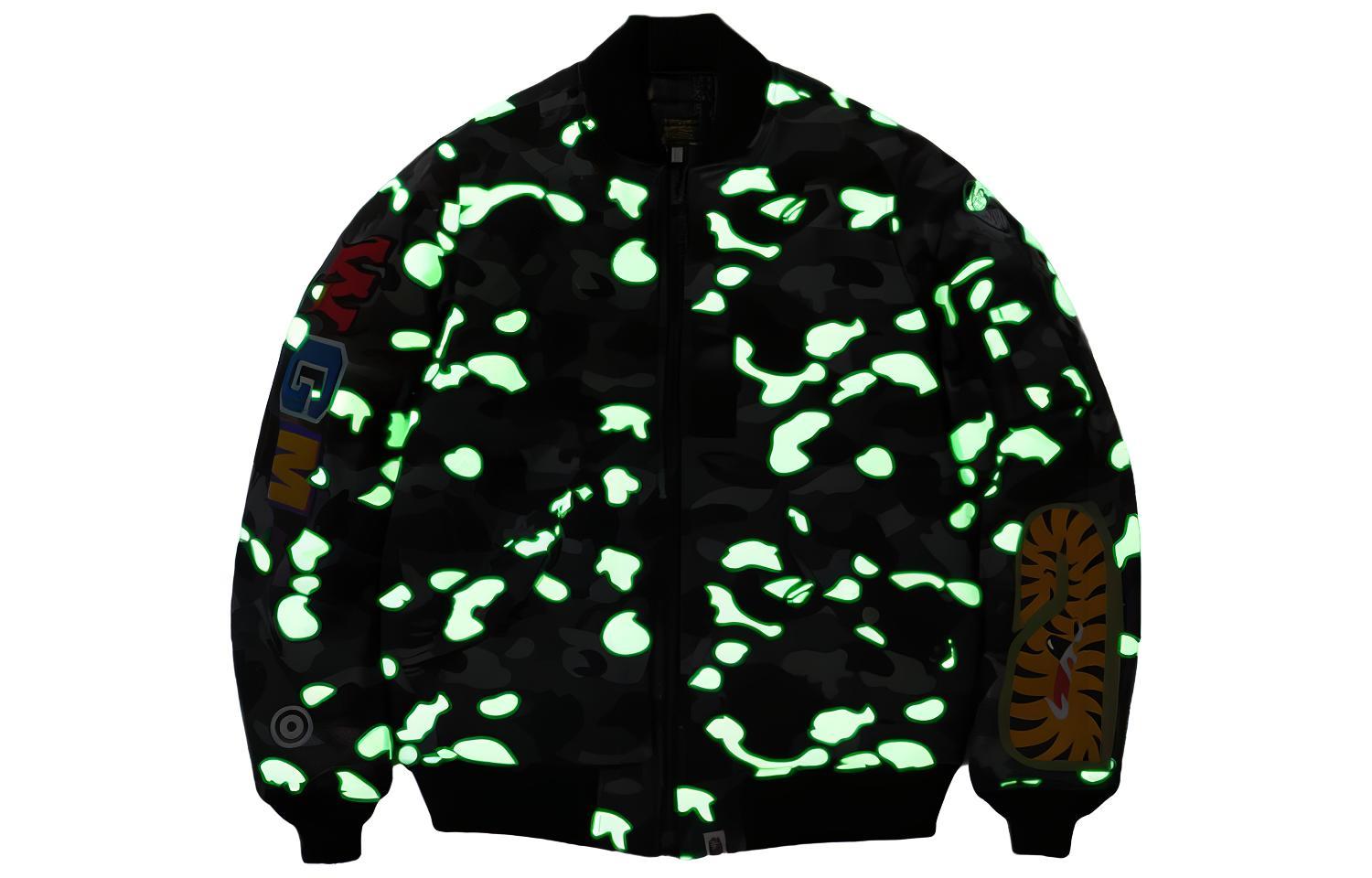 Bape A BATHING APE Glow Camo Shark Logo Varsity Jacket Black 0ZXJKM41012XD 圖 4