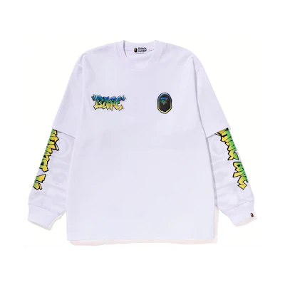 Bape A BATHING APE Graphic Logo Print Loose Fit Long Sleeve T-Shirt Men’s. 1J70-111-002