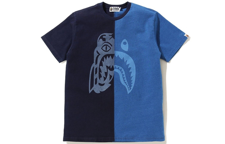 Bape A BATHING APE Indigo Half Tiger Shark Tee Blue Unisex Shark Series 1G20-109-022