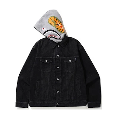 Bape A BATHING APE Letter Print Detachable Hood Denim Jacket Unisex Couple Style 0ZXJKM10004XE