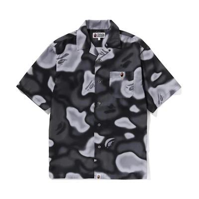 Bape A BATHING APE Liquid Camo Open Collar Button-Up Short Sleeve Shirt Men’s. 1K30-132-004